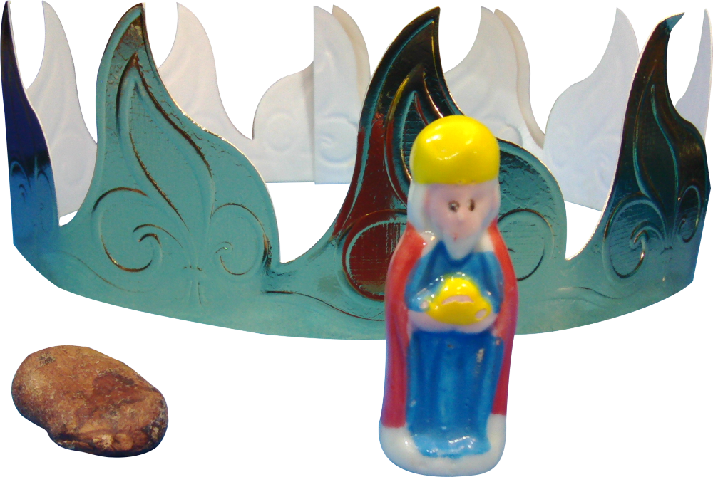 Corona, Rey y haba de un Roscón de Reyes